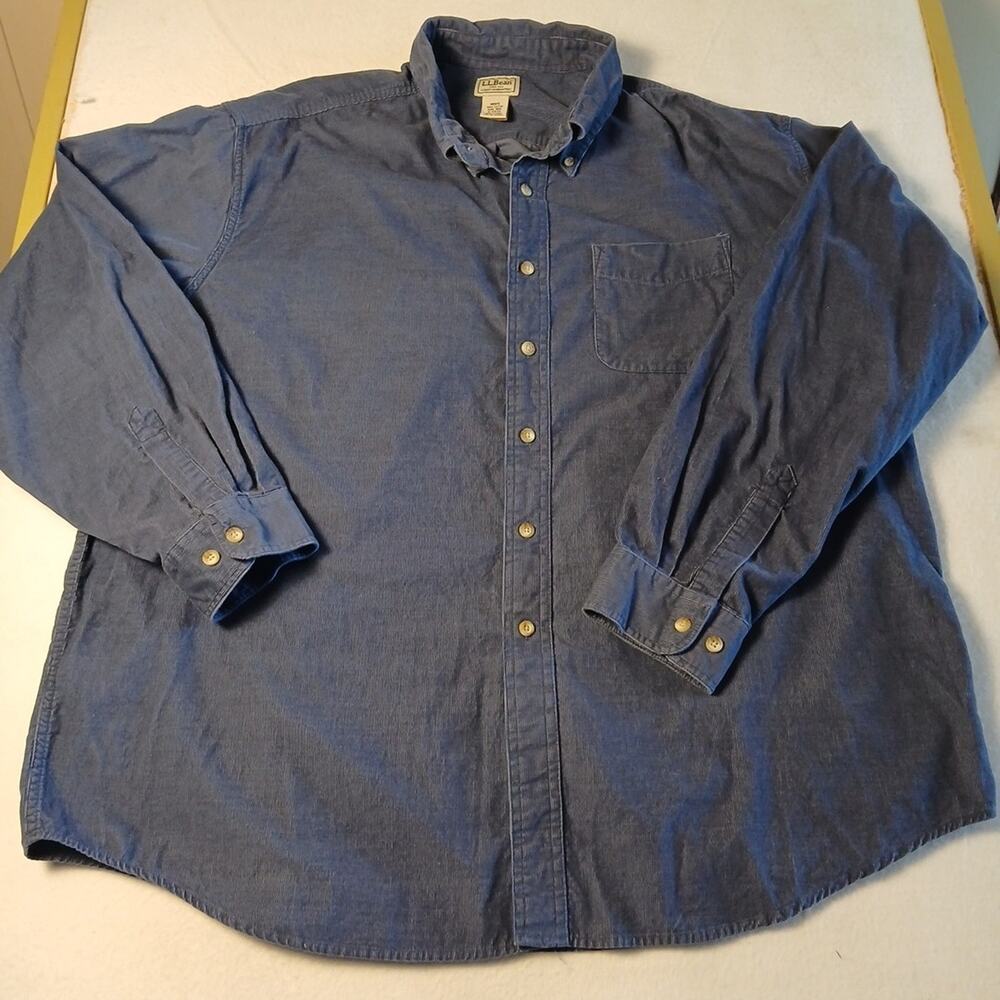 LL Bean Men’s Corduroy Heavyweight Long Sleeve Button Up Shirt XXL Blue Stretch